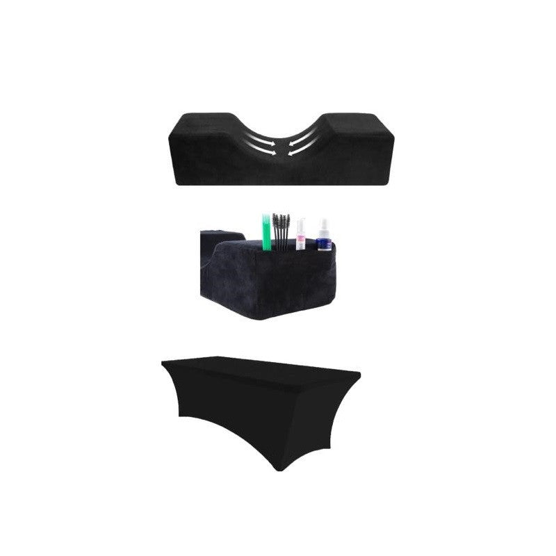 Pachet Promo Perna extensii gene Negru +Husa perna Antonella Negru+Husa pat cosmetic Negru