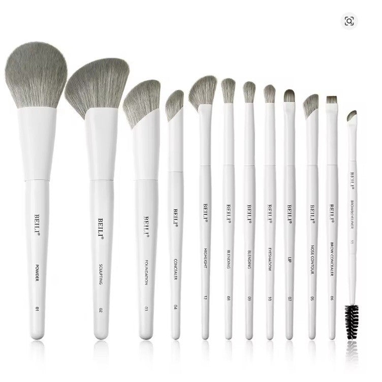 Set 12 pensule make-up Beili White + Suport Cilindric