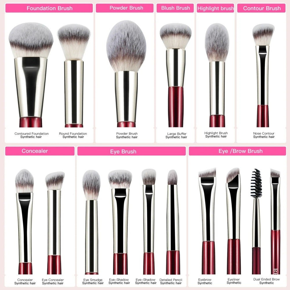 Set 15 pensule make-up Beili Red PR15 Vegan