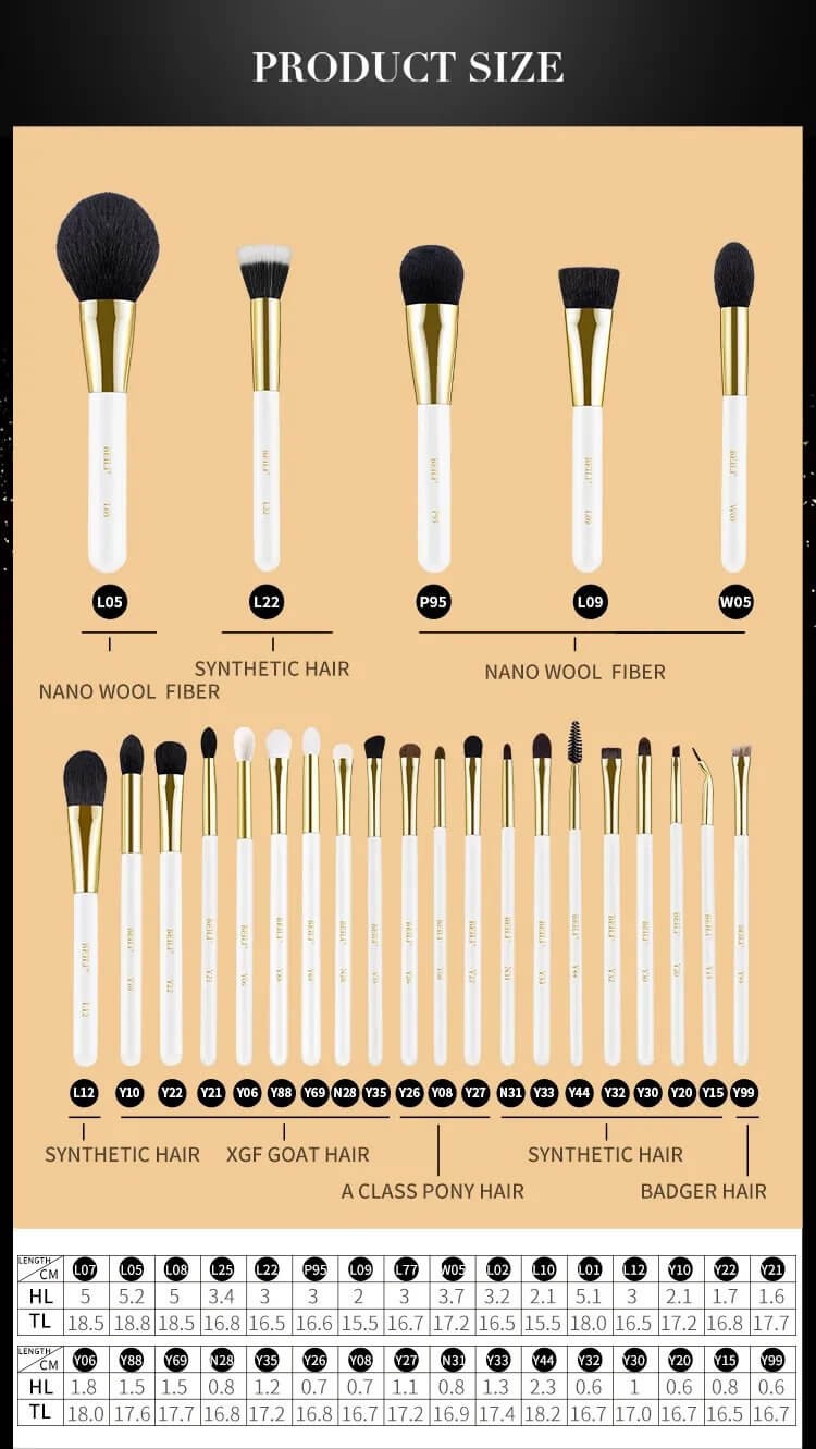 Set 25 pensule make-up Beili White Gold